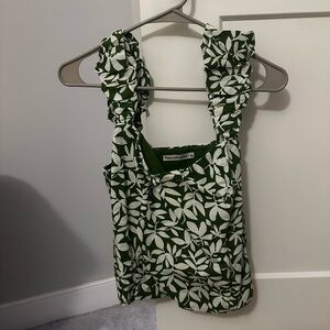 Abercrombie & Fitch Green and White Leaf Print Blouse